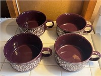 Cooks essentials purple and white mugs soup bowls