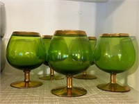 5 Mcm emerald brandy glasses gold trim