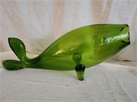 MCM Blenko hand blown fish sculpture.   Green art