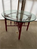 WOODEN TABLE W/GLASS TOP