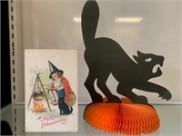 Vintage 1940's Halloween Postcard & Diecut Cat