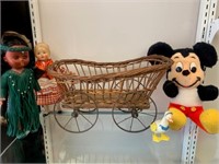 Vintage Wicker Buggy, Dolls, Mickey Mouse