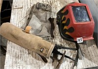 Welding, gloves, helmet, and chipping hammers