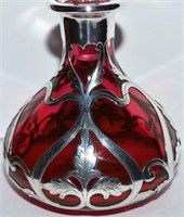 Art Nouveau Sterling Overlay Cranberry Perfume