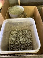 Wire fence, staples, various size bolts, and more