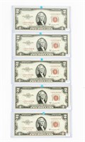 Coin 5 Consecutive Star Notes of $2-1953B, PPQ
