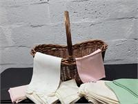 Woven Large Basket & Linens Grouping