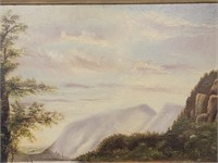 Signed Bierstadt? Oil painting on canvas Mountain