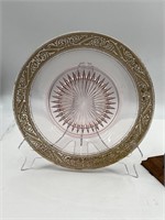 Pink Glass Depression Dish Gold Trim