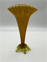 Vintage mcm art glass yellow fan vase