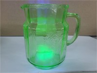 Green uranium glass pitcher