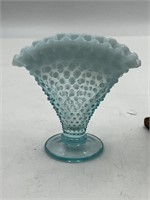 Fenton small fan vase blue opalescent Hobnail
