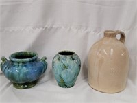 3 pottery pieces 2 vases and a Jug look at