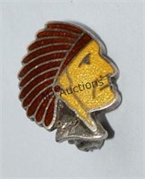 Antique Enamel Indian Chief Nash Sterling Pin