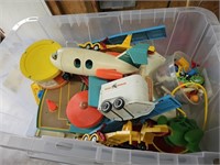 TOTE OF TOYS..FISHER PRICE AIRPLANE AND MORE