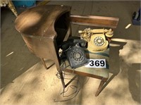 Telephone table/chair w/ 2 rotary phones