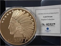 INDIAN HEAD DBL.EAGLE PROOF GOLD LAYERED 70MM UNC