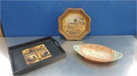 Serving tray, antique frame, terracotta dish