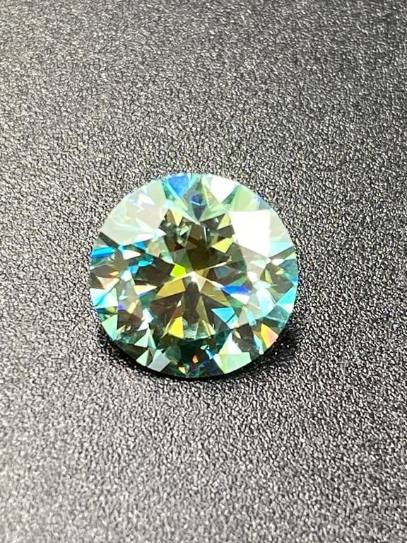 2.00 Carat Blue Green Round Cut Diamond Moissanite