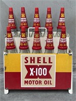 Nice SHELL X-100 MOTOR OIL 10 Bottle Oil Rack