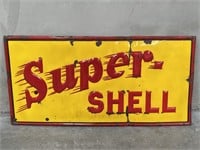 Desirable SUPER SHELL Embossed Enamel Sign 6 x 3
