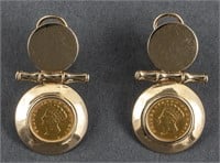 22K US 1 Dollar Coin 14K Yellow Gold Earrings