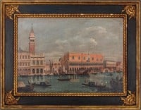 Antique Venetian Landscape Oil Painting on Canvas
