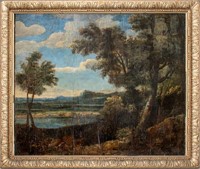 Antique Landscape Oil Painting on Board, 18th C.