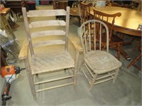 2 COUNTRY CHAIRS 1 WOVEN SEAT, 1 WOOD SEAT