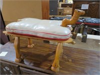 WOOD CARVED CAMEL LEATHER SEAT STOOL