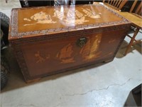 BEAUTIFUL CARVED SHIP THEME LIFT TOP BLANKET CHEST
