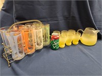 Mid Century glasses with carrier and glass with