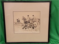 Foxhunting print signed and numbered  framed 17"w