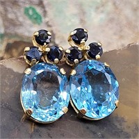 14K GOLD EARINGS W/ TWO DIFFERENT TONES OF BLUE