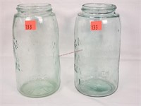 2- Antique Aqua Mason's Quart Jars (1-Marked "N")