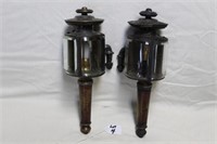 PAIR OF BUGGY LANTERNS ROUNDED BEVELLED GLASS