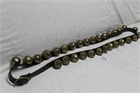 LONG STRAND OF LEATHER BRASS HORSE BELLS