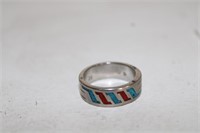 TURQ. SILVER AND CORAL RING
