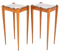 Rosewood and Macassar Ebony End Tables, Pair