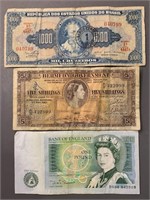 3 Early Bank Notes-England-Brazil-Bermuda