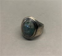 Sterling Silver Gents Ring/Green Agate Stone