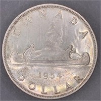 1954 Canada Silver Dollar Canoe Coin