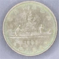 1963 Canada Silver Dollar Canoe Coin