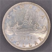 1951 Canada Silver Dollar Canoe Coin
