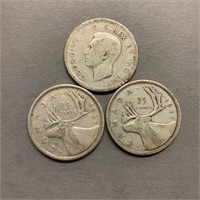 (3) 1937 Canada 25 Cent Pieces - Loose