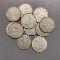(10) 1968 Canada 25 Cent Pieces-Loose