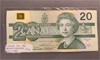 1991 Canada Bonin/Thiessen $20 Bank Note