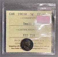 Canada 1903H 5 Cent EF-40 Graded