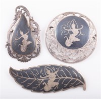 (3) SIAM STERLING BROOCHES