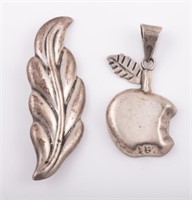 (2) MEXICAN STERLING BROOCH & DROP